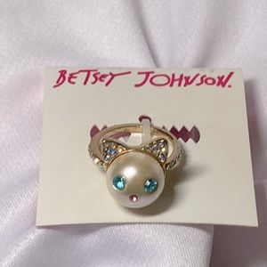 Betsey Johnson Cat Pearl Ring Size 7.5 NWT